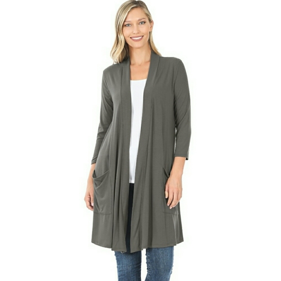 Zenana Outfitters Open Front Cardigan with Pockets - Picture 1 of 8